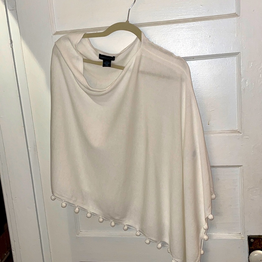Cynthia Rowley white Pom-Pom wrap, shawl